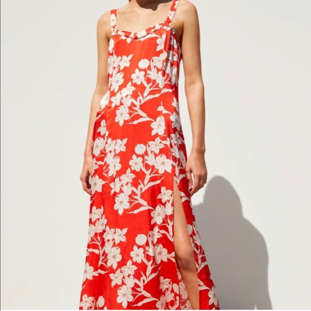 Zara red and white floral midi dress size small